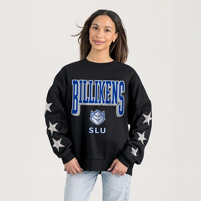 Women's Gameday Couture  Black Saint Louis Billikens Relaxed Rhinestud Star Pullover Sweatshirt