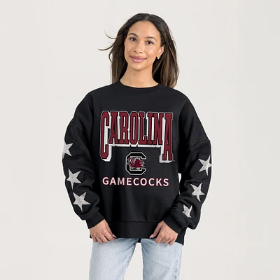 Women's Gameday Couture  Black South Carolina Gamecocks Relaxed Rhinestud Star Pullover Sweatshirt