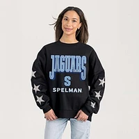 Women's Gameday Couture  Black Spelman College Jaguars Relaxed Rhinestud Star Pullover Sweatshirt