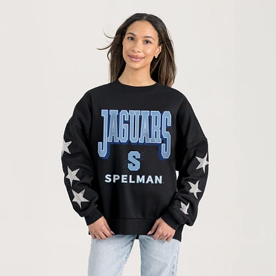 Women's Gameday Couture  Black Spelman College Jaguars Relaxed Rhinestud Star Pullover Sweatshirt