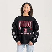 Women's Gameday Couture  Black Stanford Cardinal Relaxed Rhinestud Star Pullover Sweatshirt