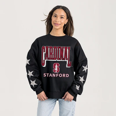 Women's Gameday Couture  Black Stanford Cardinal Relaxed Rhinestud Star Pullover Sweatshirt