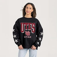 Women's Gameday Couture  Black Utah Utes Relaxed Rhinestud Star Pullover Sweatshirt