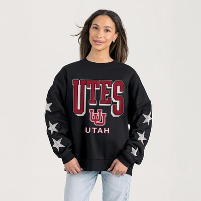 Women's Gameday Couture  Black Utah Utes Relaxed Rhinestud Star Pullover Sweatshirt
