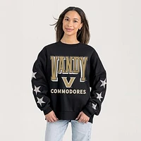 Women's Gameday Couture  Black Vanderbilt Commodores Relaxed Rhinestud Star Pullover Sweatshirt