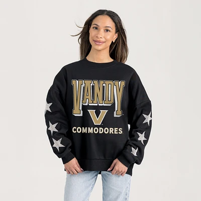 Women's Gameday Couture  Black Vanderbilt Commodores Relaxed Rhinestud Star Pullover Sweatshirt