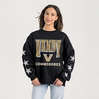 Women's Gameday Couture  Black Vanderbilt Commodores Relaxed Rhinestud Star Pullover Sweatshirt