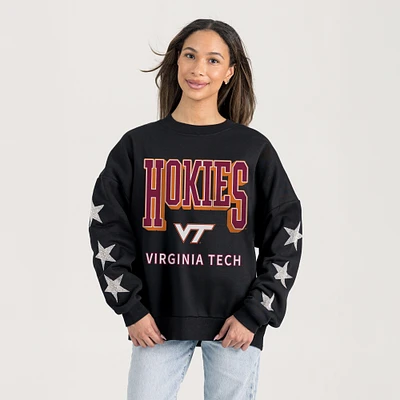 Women's Gameday Couture  Black Virginia Tech Hokies Relaxed Rhinestud Star Pullover Sweatshirt