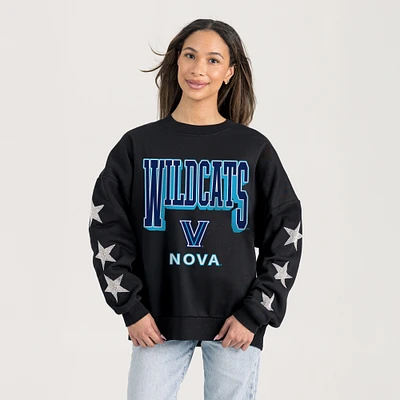 Women's Gameday Couture  Black Villanova Wildcats Relaxed Rhinestud Star Pullover Sweatshirt