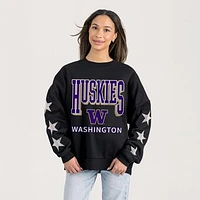 Women's Gameday Couture  Black Washington Huskies Relaxed Rhinestud Star Pullover Sweatshirt