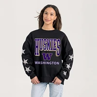 Women's Gameday Couture  Black Washington Huskies Relaxed Rhinestud Star Pullover Sweatshirt