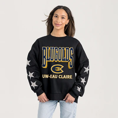 Women's Gameday Couture  Black Wisconsin Eau Claire Blugolds Relaxed Rhinestud Star Pullover Sweatshirt