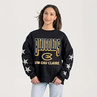 Women's Gameday Couture  Black Wisconsin Eau Claire Blugolds Relaxed Rhinestud Star Pullover Sweatshirt