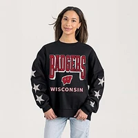 Women's Gameday Couture  Black Wisconsin Badgers Relaxed Rhinestud Star Pullover Sweatshirt