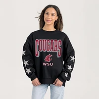 Women's Gameday Couture  Black Washington State Cougars Relaxed Rhinestud Star Pullover Sweatshirt