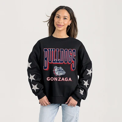 Women's Gameday Couture  Black Gonzaga Bulldogs Relaxed Rhinestud Star Pullover Sweatshirt