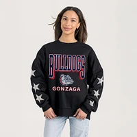 Women's Gameday Couture  Black Gonzaga Bulldogs Relaxed Rhinestud Star Pullover Sweatshirt