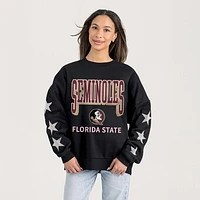 Women's Gameday Couture  Black Florida State Seminoles Relaxed Rhinestud Star Pullover Sweatshirt