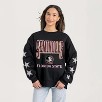Women's Gameday Couture  Black Florida State Seminoles Relaxed Rhinestud Star Pullover Sweatshirt