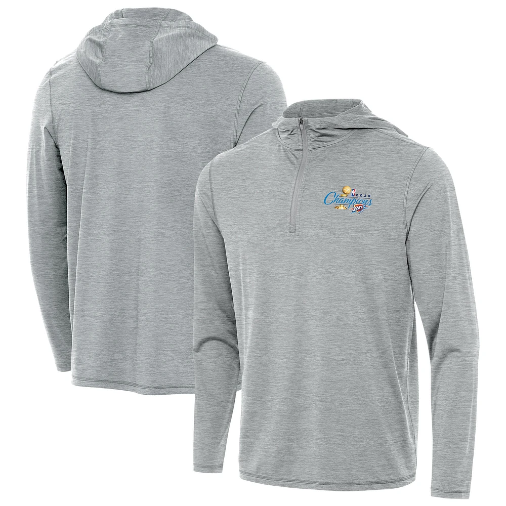 Men's Antigua Heather Gray Oklahoma City Thunder 2025 NBA Finals Champions Tidy Quarter-Zip Hoodie