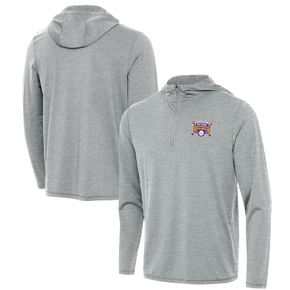 Men's Antigua Heather LSU Tigers 2025 NCAA Baseball College World Series National Champions Tidy Quarter-Zip Hoodie