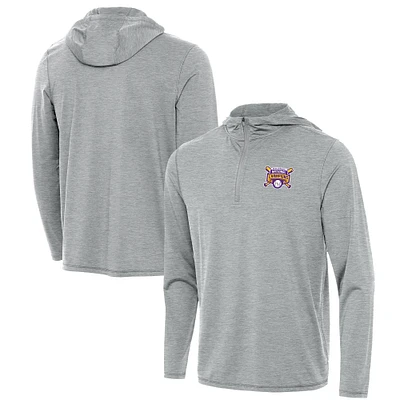 Men's Antigua Heather LSU Tigers 2025 NCAA Baseball College World Series National Champions Tidy Quarter-Zip Hoodie