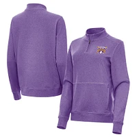 Women's Antigua Heather Purple LSU Tigers 2025 NCAA Baseball Men's College World Series National Champions Crush Quarter-Zip Jacket