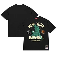 Women's Mitchell & Ness Black New York Yankees vs. Mets Subway Series Swinging Liberty T-Shirt