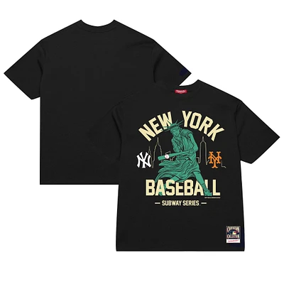 Women's Mitchell & Ness Black New York Yankees vs. Mets Subway Series Swinging Liberty T-Shirt