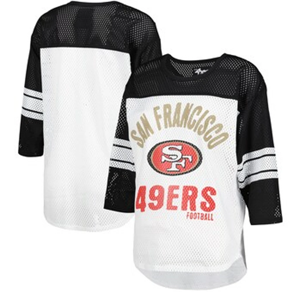 Women's G-III 4Her by Carl Banks White/Black San Francisco 49ers First Team 3/4-Sleeve Mesh T-Shirt