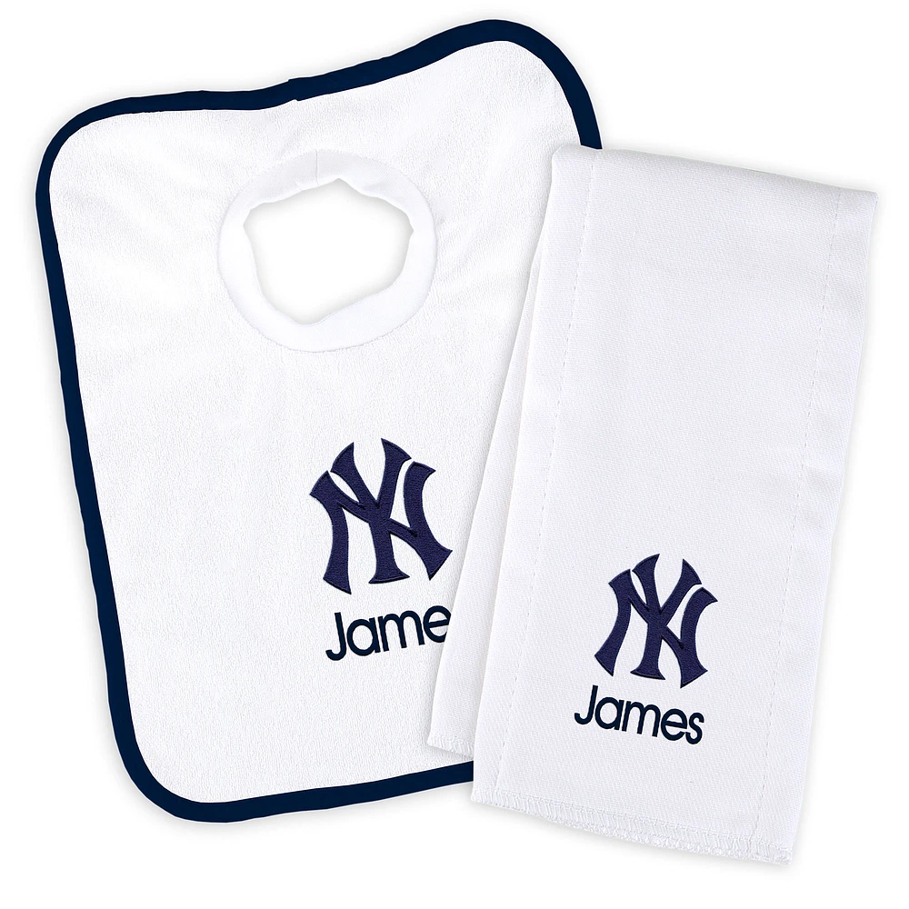 Newborn & Infant White New York Yankees Personalized Bib & Burp Cloth Set