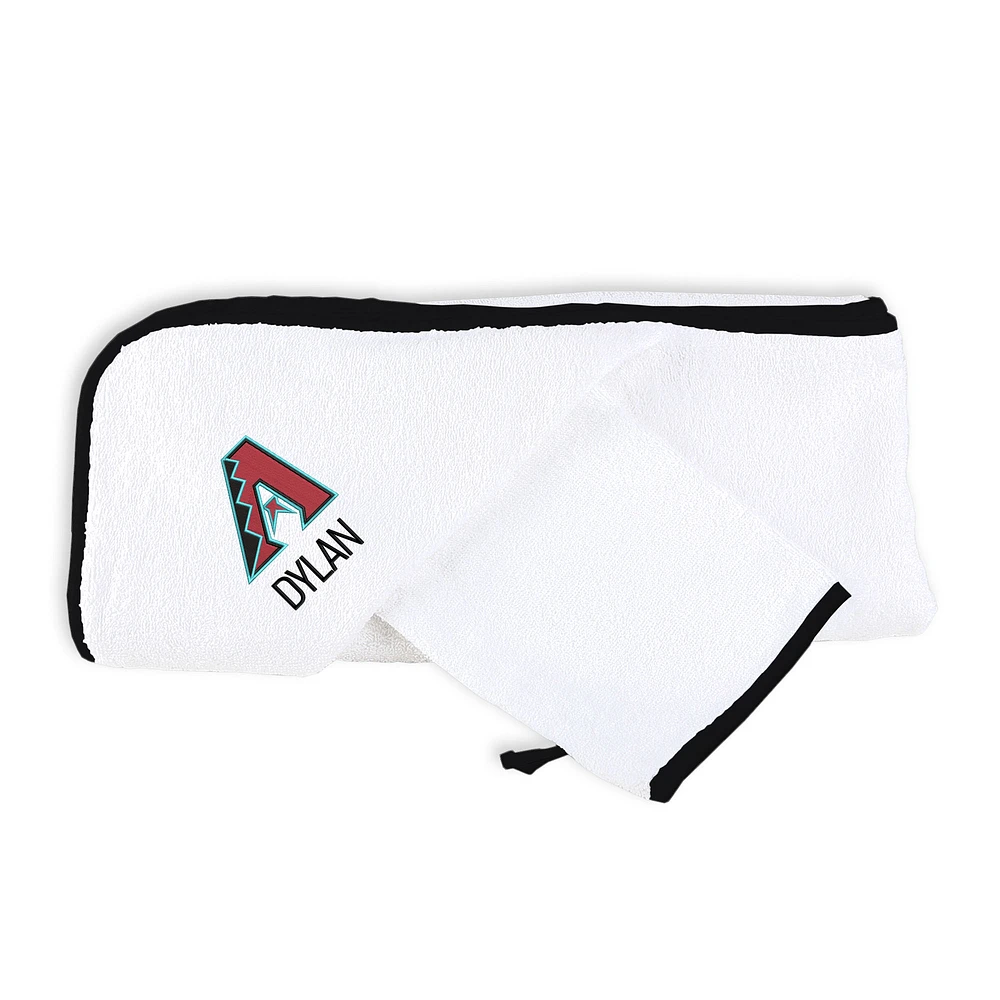 Infant White Arizona Diamondbacks Personalized Hooded Towel & Mitt Set