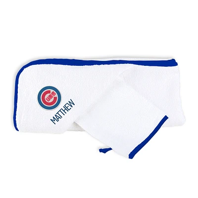 Infant White Chicago Cubs Personalized Hooded Towel & Mitt Set