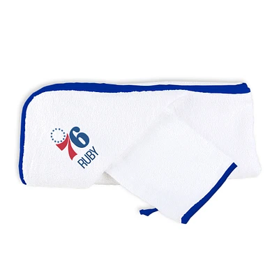 Infant White Philadelphia 76ers Personalized Hooded Towel & Mitt Set