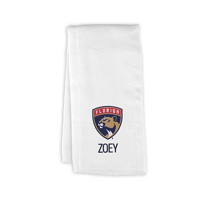 Infant White Florida Panthers Personalized Burp Cloth