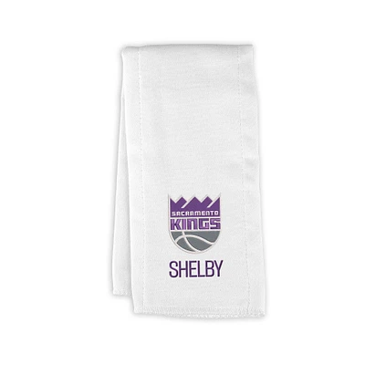 Infant White Sacramento Kings Personalized Burp Cloth