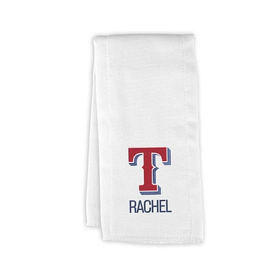 Infant White Texas Rangers Personalized Burp Cloth