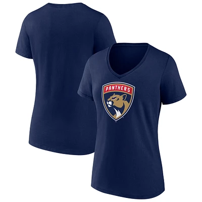 Women's Navy Florida Panthers Primary Logo V-Neck T-Shirt