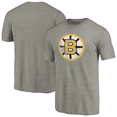 Men's Ash Boston Bruins Throwback Logo 1989-1990 Tri-Blend T-Shirt