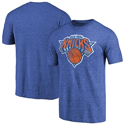 Men's Heather Royal New York Knicks Distressed Team Logo Tri-Blend T-Shirt