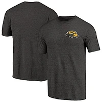 Men's Black Heather Southern Mississippi Golden Eagles Left Chest Distressed Logo Tri-Blend T-Shirt