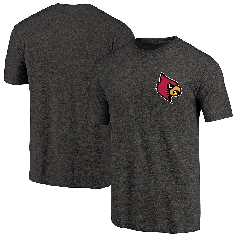 Men's Black Heather Louisville Cardinals Left Chest Distressed Logo Tri-Blend T-Shirt