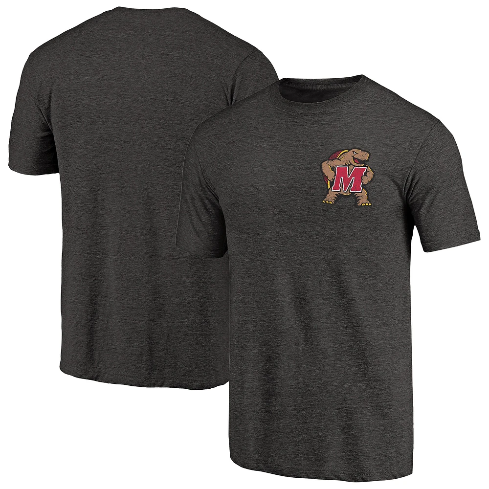 Men's Black Heather Maryland Terrapins Left Chest Distressed Logo Tri-Blend T-Shirt