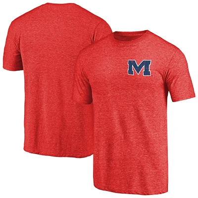 Men's Red Heather Mississippi Ole Miss Left Chest Distressed Logo Tri-Blend T-Shirt