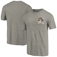 Men's Gray Heather East Carolina Pirates Left Chest Distressed Logo Tri-Blend T-Shirt