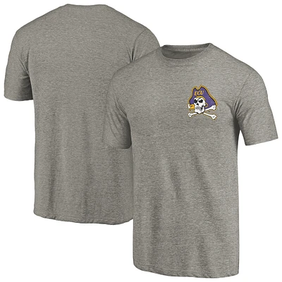 Men's Gray Heather East Carolina Pirates Left Chest Distressed Logo Tri-Blend T-Shirt