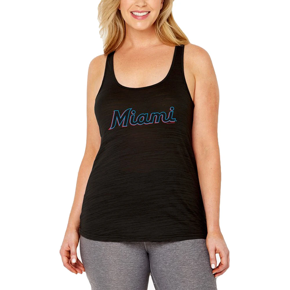 Women's Soft as a Grape Black Miami Marlins Plus Swing for the Fences Racerback Tank Top