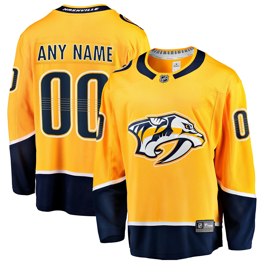 Men's Fanatics Gold Nashville Predators Home Breakaway Custom Jersey