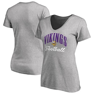 Women's Heather Gray Minnesota Vikings Victory Script V-Neck T-Shirt
