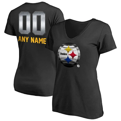 Women's Black Pittsburgh Steelers Personalized Midnight Mascot T-Shirt